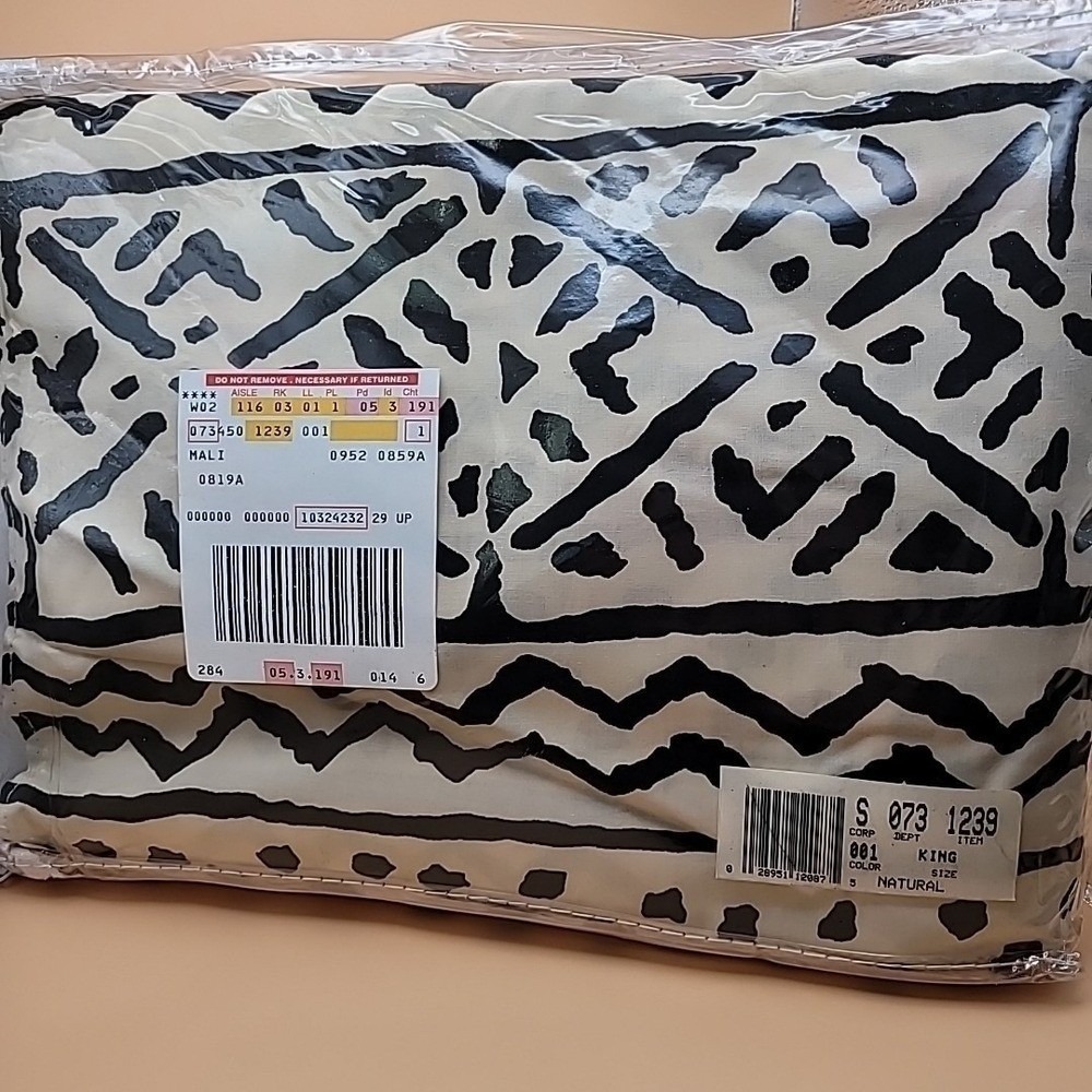 Vintage 80s Bed Skirt King MALI by Gatherings NEW USA Tribal‎ Black Cream